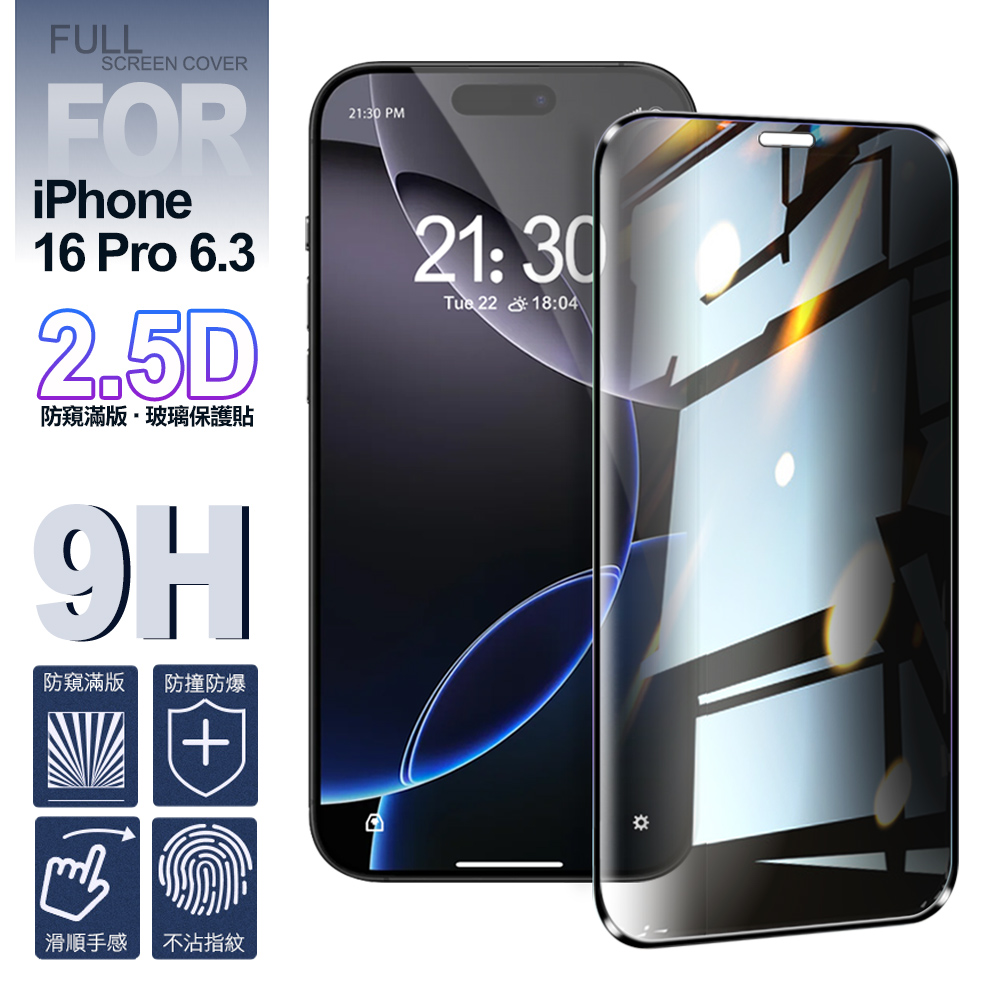 NISDA for iPhone16 Pro 6.3 防窺滿版9H玻璃保護貼-黑