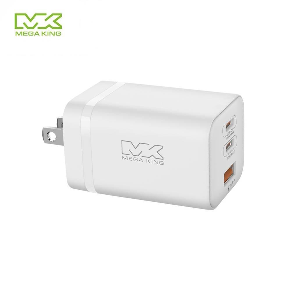 【中華員購】MEGA KING 65W 氮化鎵三孔快充旅充頭+ C/A to C 二合一傳輸充電編織線 1M