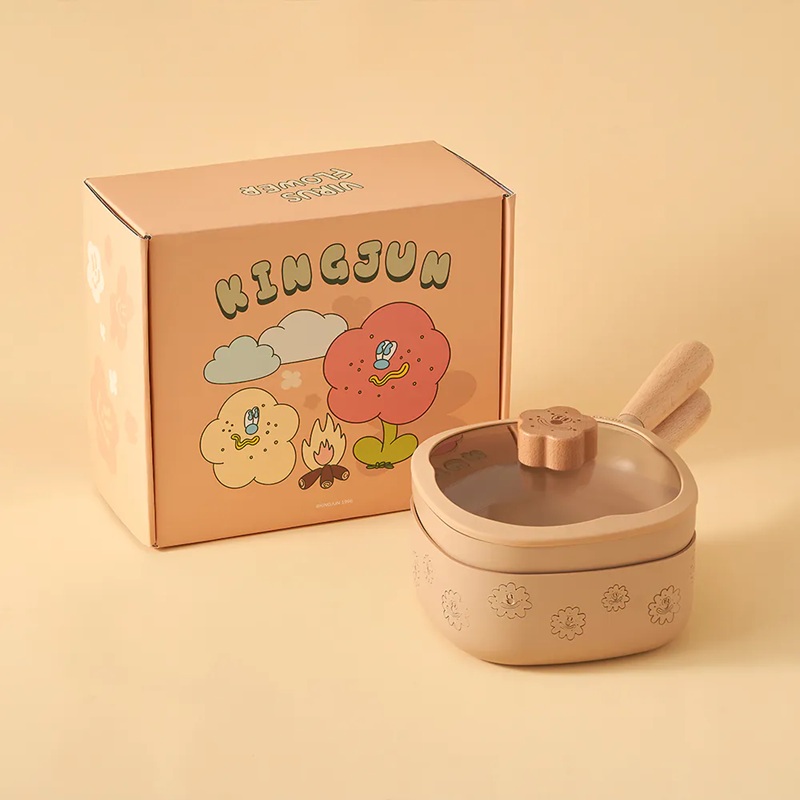 【DOZO嚴選】LMGxKINGJUN-病毒花方方鍋組(湯鍋+烤盤) 18cm_橘色