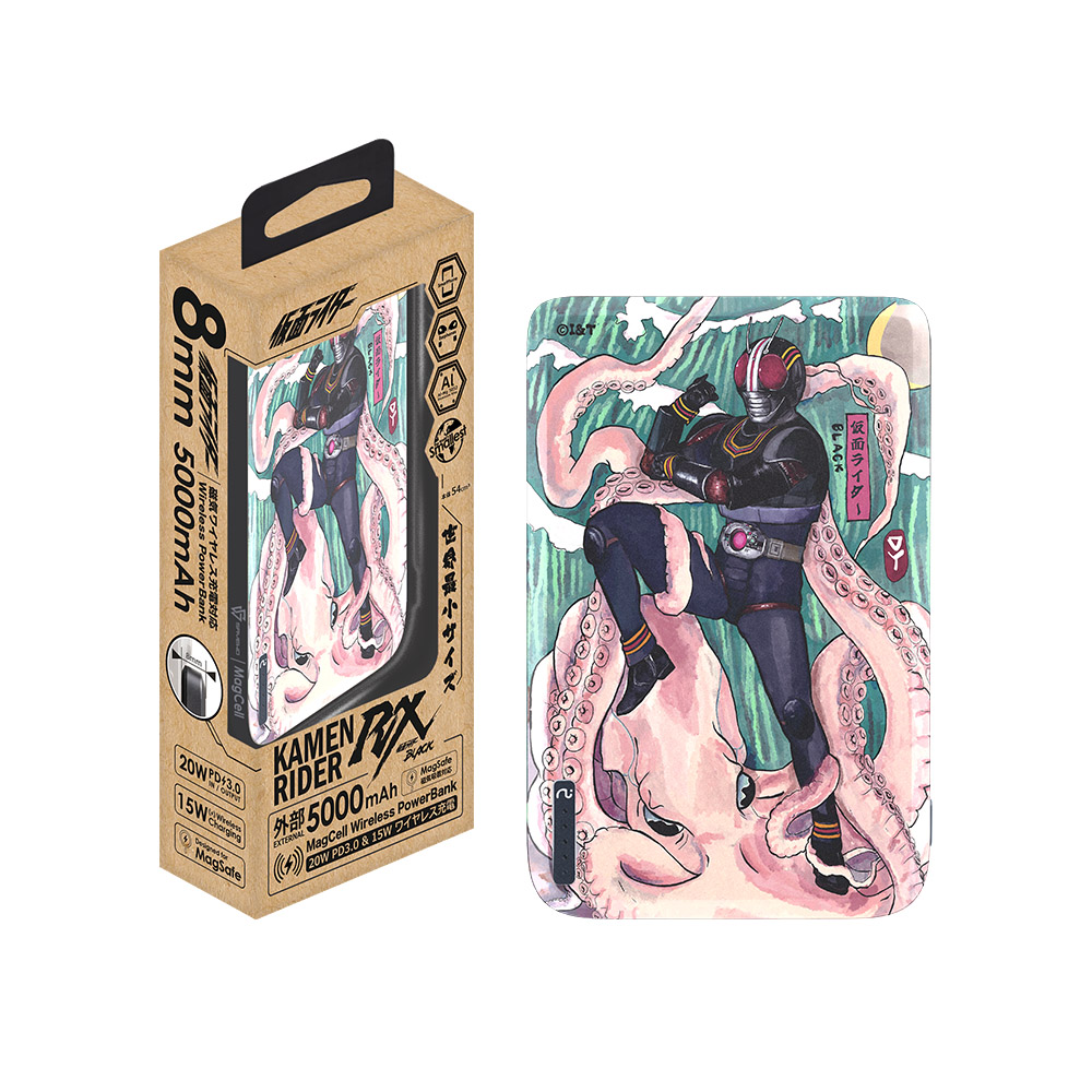 SAVEWO X 別天神 假面騎士 MagCell浮世繪系列 超薄磁吸式無線行動電源5000mAh-假面騎士BLACK