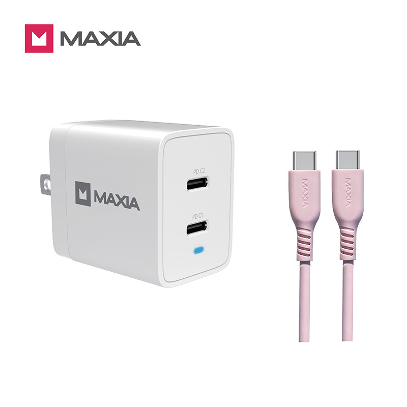 【MAXIA】氮化鎵GaN 47W急速快充組-粉線(MPC-A47W+MQC-250)