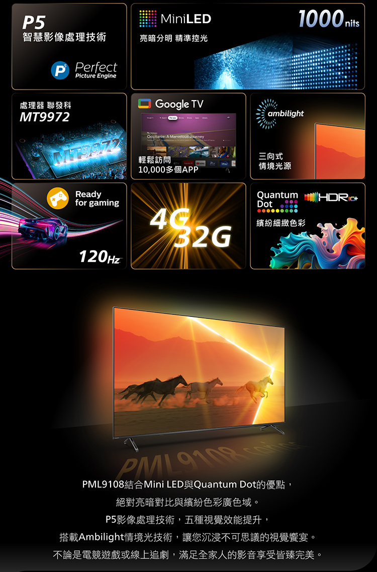 PML9108結合Mini LED與Quantum Dot的優點,