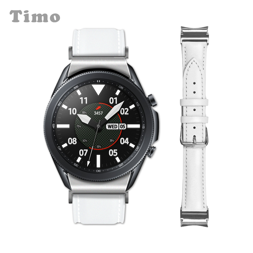 【Timo】SAMSUNG三星 Galaxy Watch 8 /7 /6 /5 /4 通用款 按鍵式 經典平紋真皮替換錶帶-白色