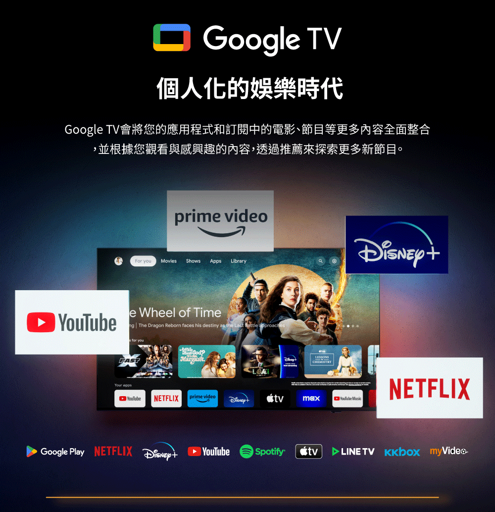 個人化的娛樂時代 Google TV會將您的應用程式和訂閱中的電影、節目等更多內容全面整合 ,並根據您觀看與感興趣的內容,透過推薦來探索更多新節目。 
