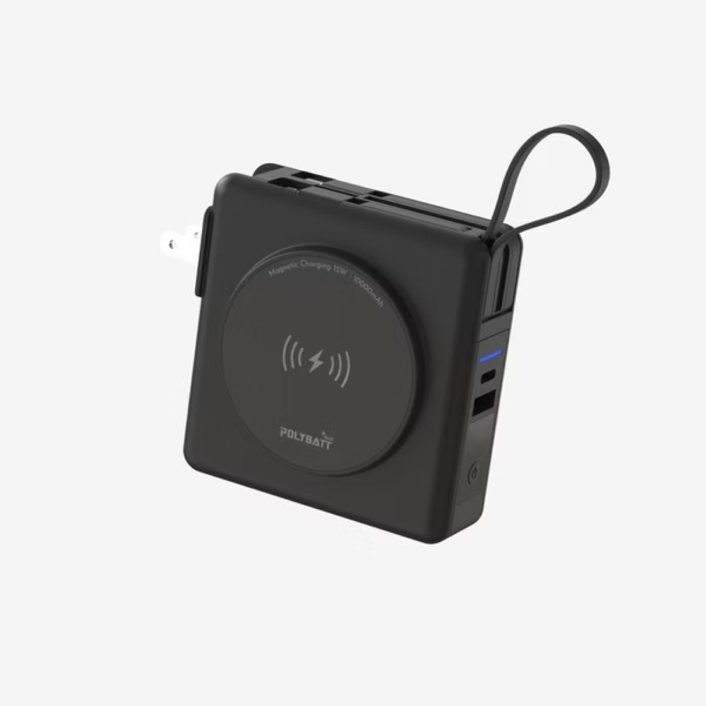 POLYBATT 10000mAh 22W多合一快充行動電源(磁吸無線充電/自帶線)-黑