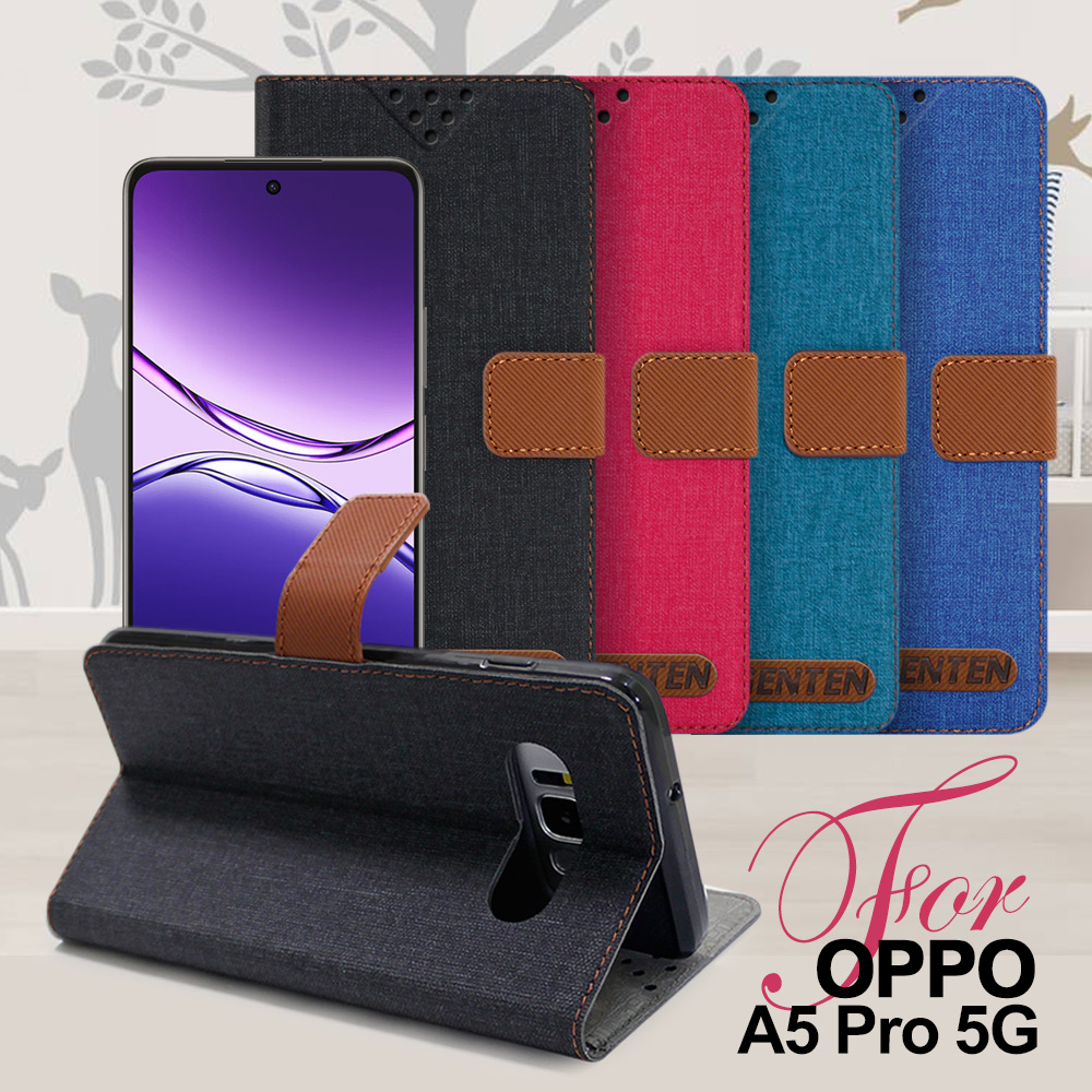 GENTEN for OPPO A5 Pro 5G 自在文青風支架皮套-綠