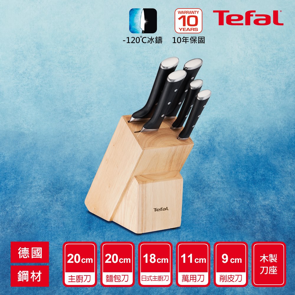 Tefal法國特福 冰鑄不鏽鋼系列刀具六件組(含刀座)