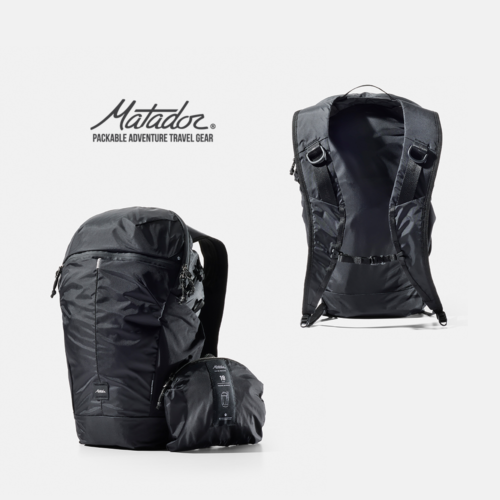 【Matador 鬥牛士】 Packable Backpack 18L 輕量折疊背包 - 黑色/旅行背包/可收納/折疊/輕量化/捲口/戶外旅行/出國