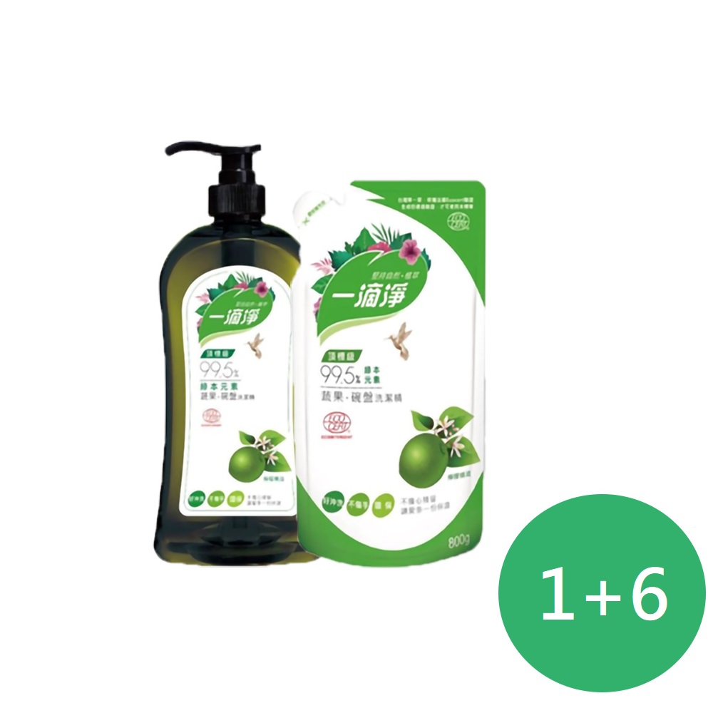 【中華VIP】楓康一滴淨蘆薈多酚洗碗精 1000gx1+補充包800gx6包-檸檬植萃