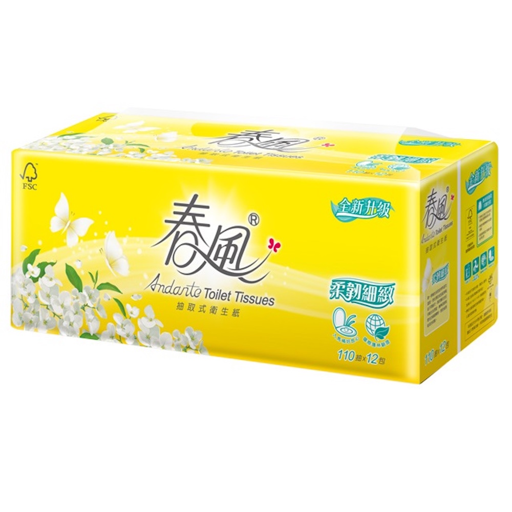 春風 柔韌細緻抽取式衛生紙110抽*12包*6串/箱