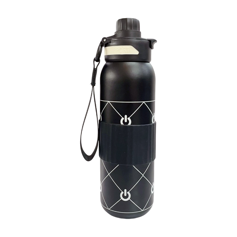 【Aloka】鈦動杯 運動保溫杯 600ml (格紋-黑)+贈黑豆茶禮盒20入