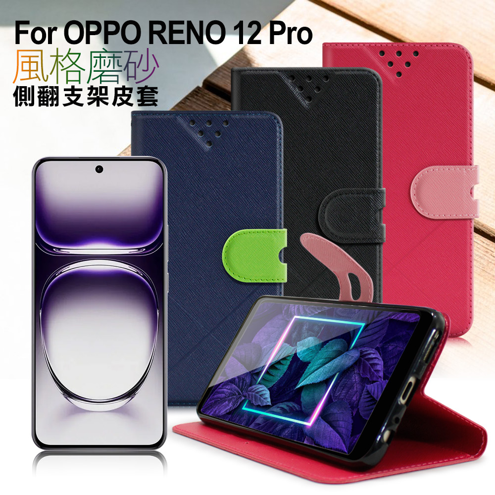 NISDA For OPPO RENO 12 Pro 風格磨砂側翻支架皮套-藍