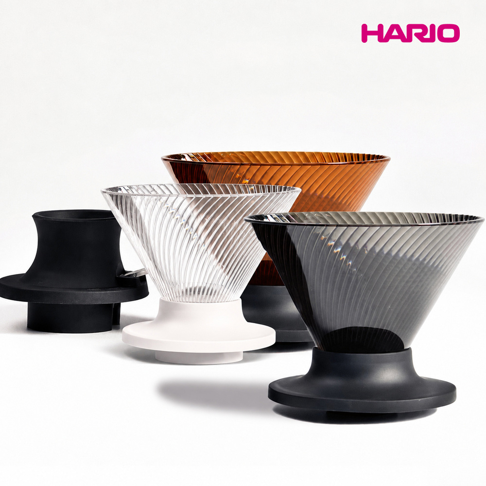 【HARIO】V60 NEO 樹脂濾杯02-透明色+聰明濾杯通用矽膠開關底座-黑色 /日本製濾杯/快速萃取/錐形濾杯/通用Switch底座/開關濾杯