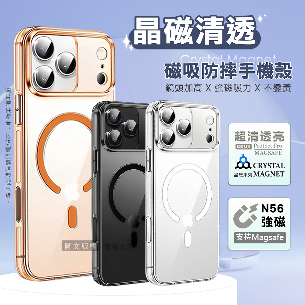 晶磁清透 iPhone 17 Pro Max 抗發黃保護殼 磁吸防摔手機殼(透橘)
