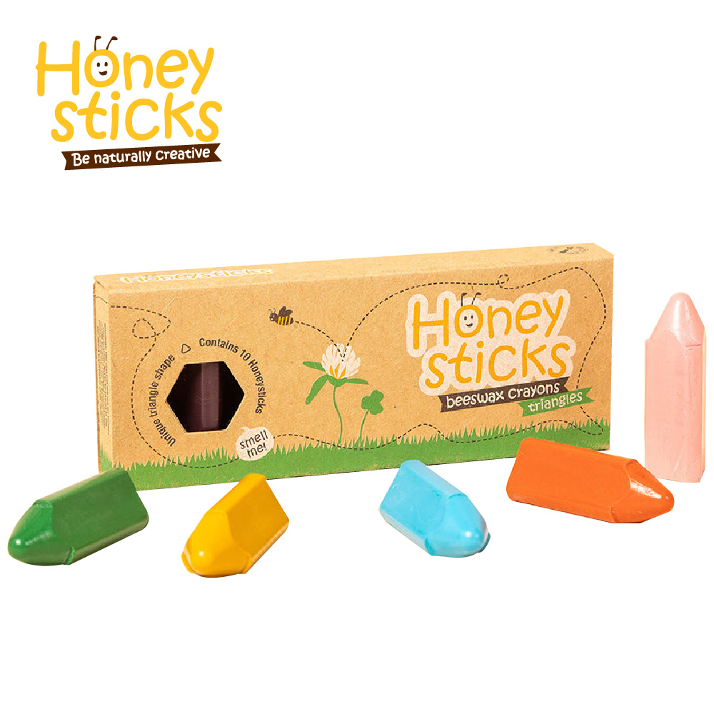 【壽滿趣-Honey Sticks】純天然蜂蠟無毒蠟筆-1歲以上寶寶適用(10色三角型)