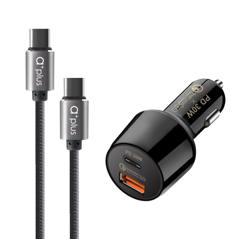 A Plus Pd 30w 車用極速充電組 Pd Qc3 0認證快充車充 Typec To C快速充電線 Gp1601 005 神腦國際