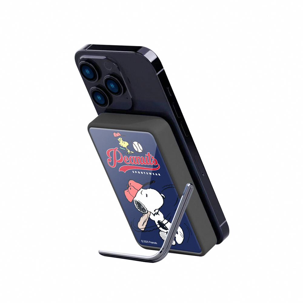 【SNOOPY史努比】質感玻璃面 磁吸無線充側支架行動電源10000mAh_尚勇藍