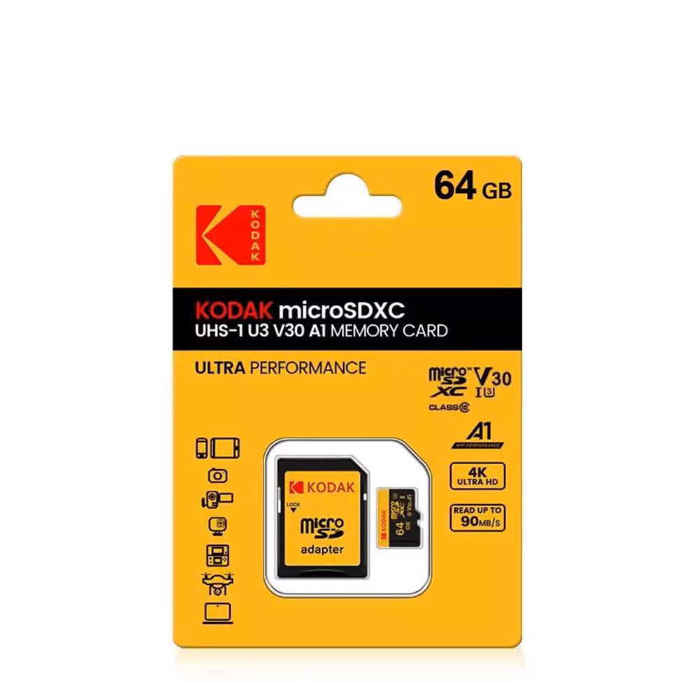 【Kodak 柯達】Micro(UHS-I U3/V30/A1)記憶卡-64GB(黑色)含轉接卡
