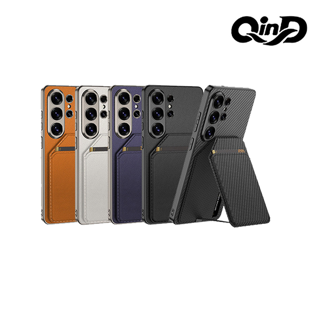 QinD SAMSUNG 三星 Galaxy S26 Ultra 5G 素皮磁吸卡包殼(灰+鈦暮紫)