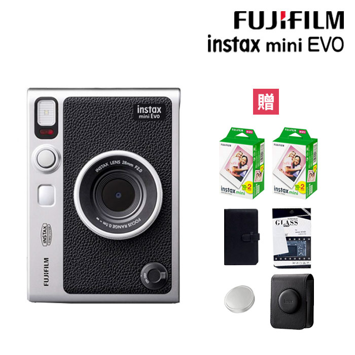 【原廠皮套40張底片組合】富士 Fujifilm Instax Mini EVO (黑色) 拍立得相機 印相機 公司貨 保固一年