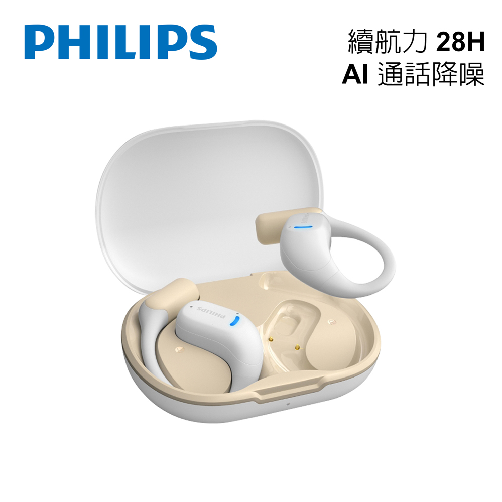 PHILIPS 雙AI降噪麥克風長續航運動藍牙耳機(白)-TAA6709WT