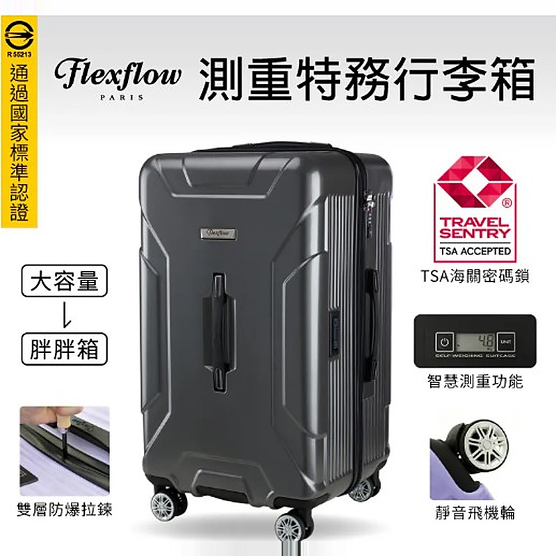 Flexflow Paris 南特系列｜太空灰29吋智能秤重行李箱｜可擴充｜TSA海關鎖｜防爆拉鍊｜靜音萬向輪｜PC與ABS箱體