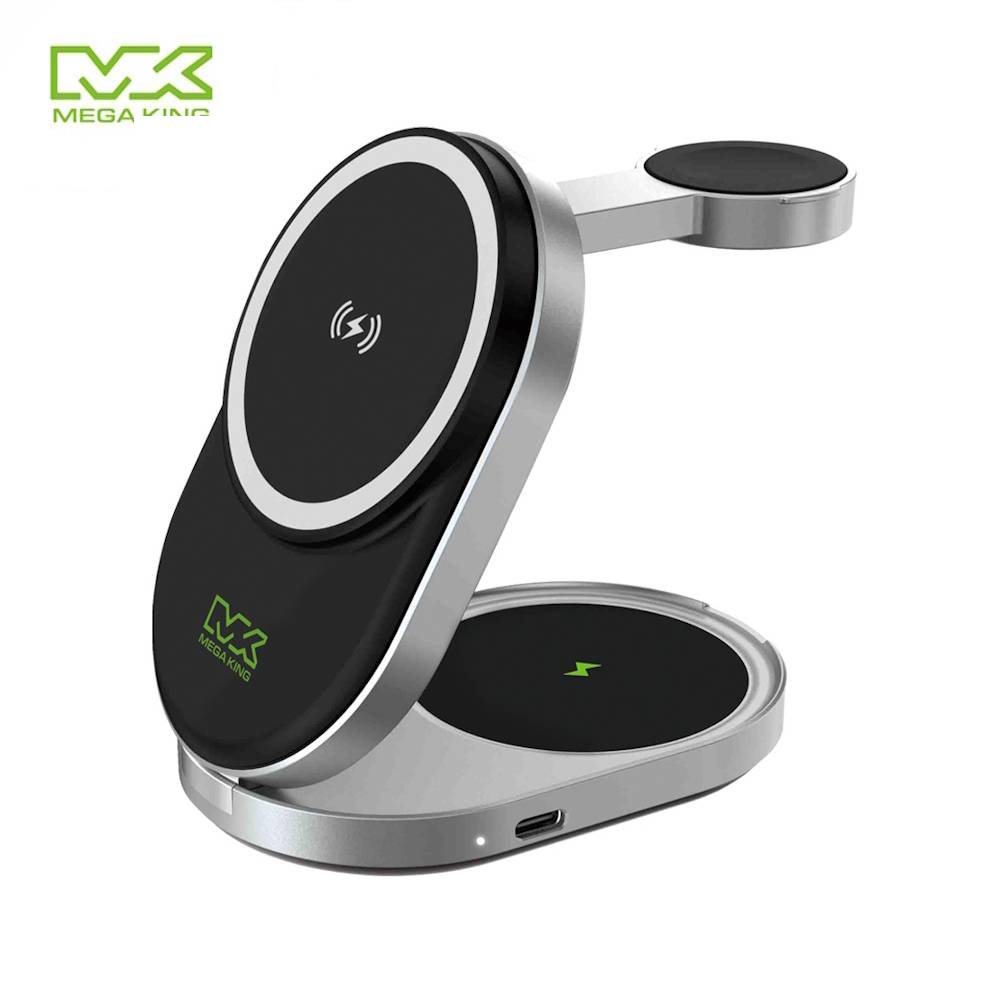 【限時優惠】MEGA KING Ｑi2三合一15W磁吸折疊無線充電支架 黑