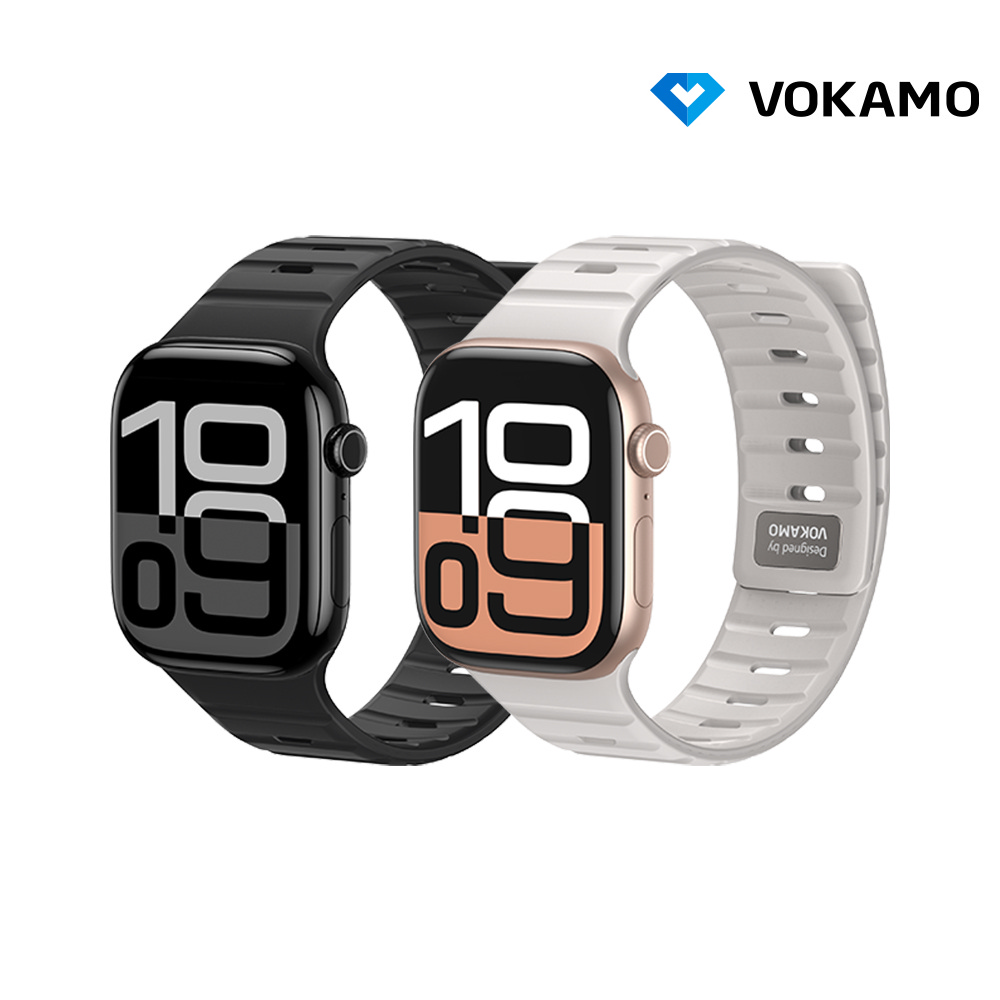 VOKAMO Apple Watch (38mm/40mm/41mm/42mm(十代)) 運動膚感矽膠錶帶(黑色)