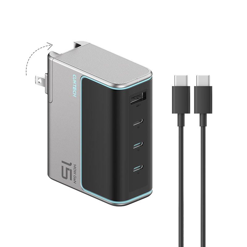 CUKTECH 酷態科 140W GaN 15號氮化鎵 PD快充 充電器 2C1A 附充電線 (AD1404US) - 灰色