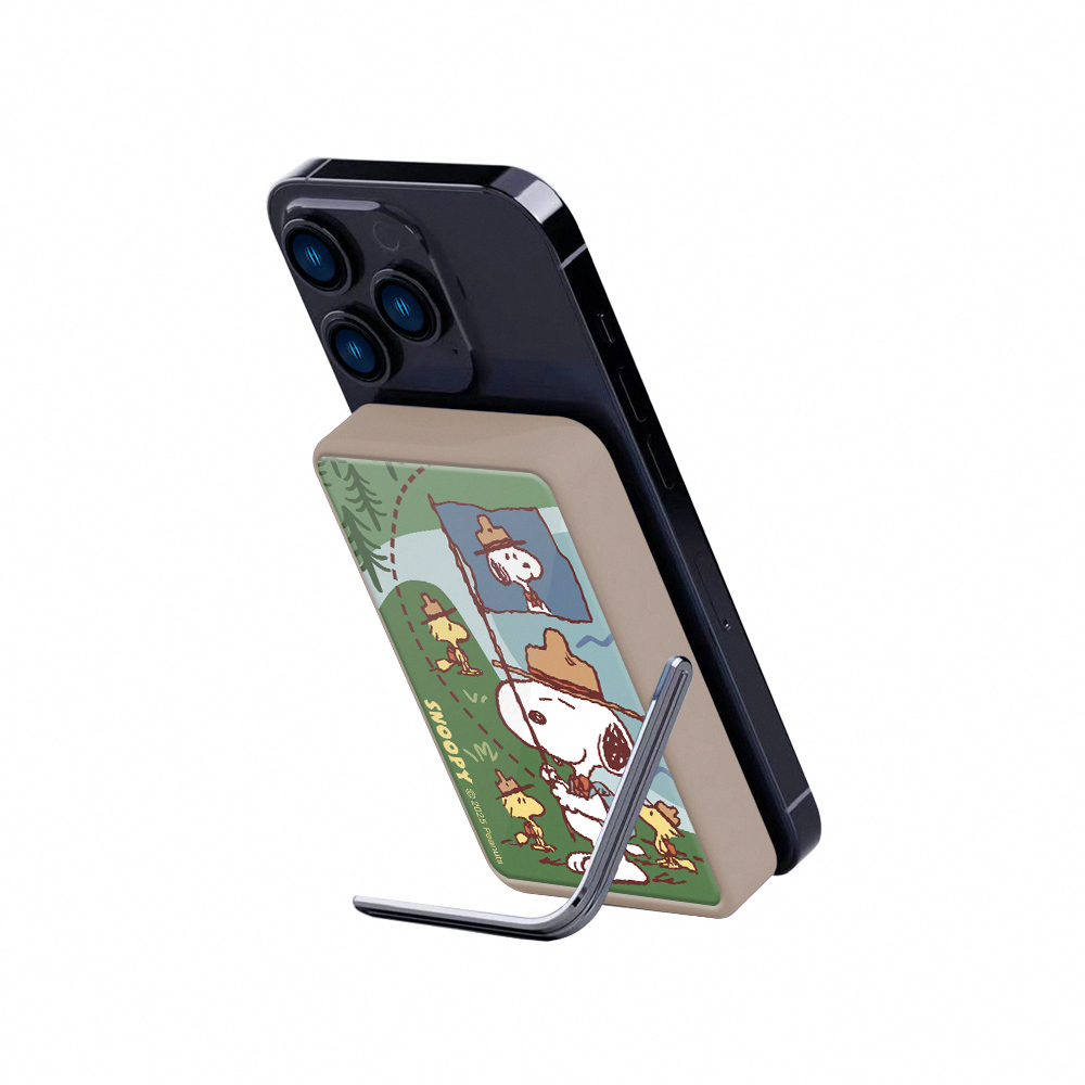 【SNOOPY史努比】質感玻璃面 磁吸無線充側支架行動電源10000mAh_遠足趣