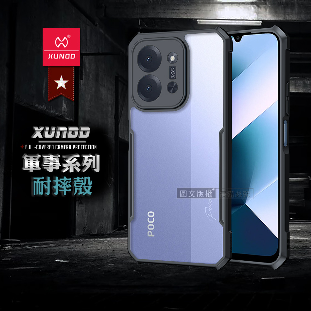 XUNDD訊迪 軍事防摔 POCO C85 鏡頭全包覆 清透保護殼 手機殼(夜幕黑)