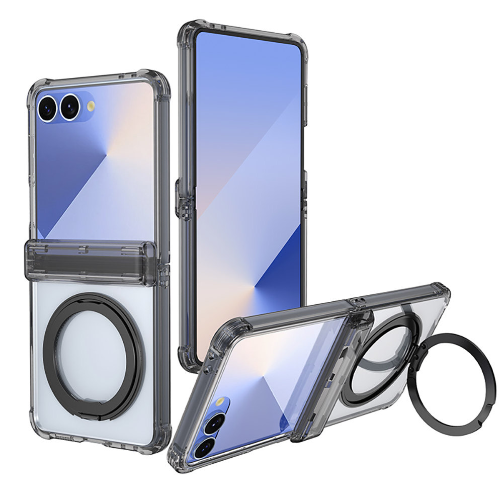 QinD SAMSUNG 三星 Galaxy Z Flip 7 5G 旋轉磁吸支點殼(殼膜)(透黑)