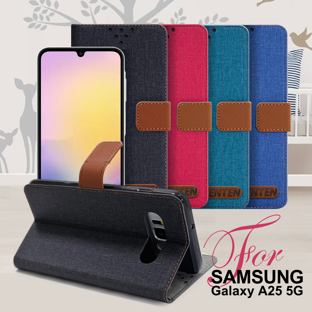 GENTEN for Samsung Galaxy A25 5G 自在文青風支架皮套 黑色