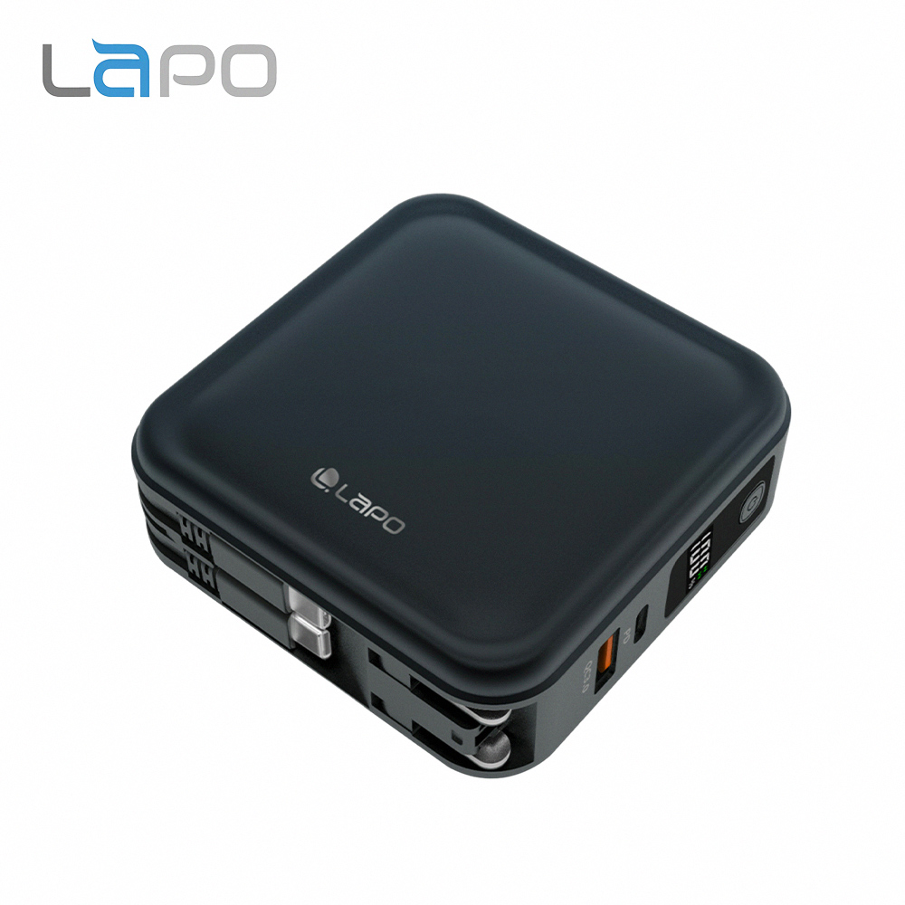 【LaPO】超進化八合一 自帶線多功能無線充行動電源10000mAh WT-08 (微墨藍 C+C自帶線)