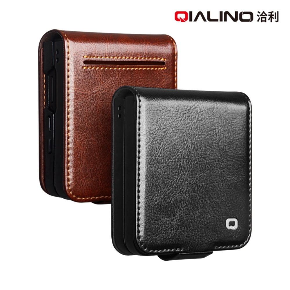 QIALINO SAMSUNG 三星 Galaxy Z Flip 7 5G 真皮經典皮套(磁扣款)(棕色)