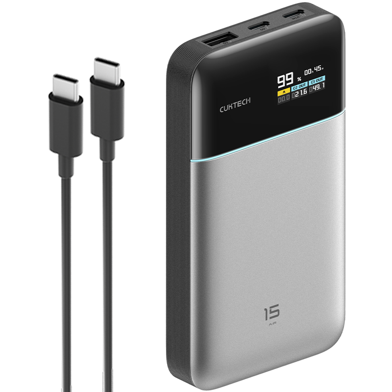 【Wh+CCC標示】CUKTECH 酷態科 PB150S 15號 AIR 超級電能卡 100W 行動電源 15000mAh-鈦灰