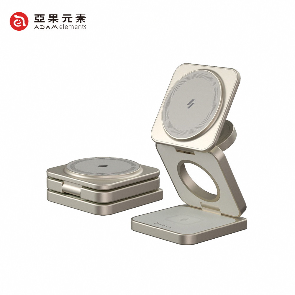 【亞果元素】Mag 3 Pro Qi2 15W磁吸三用折疊式無線充電座-鈦色