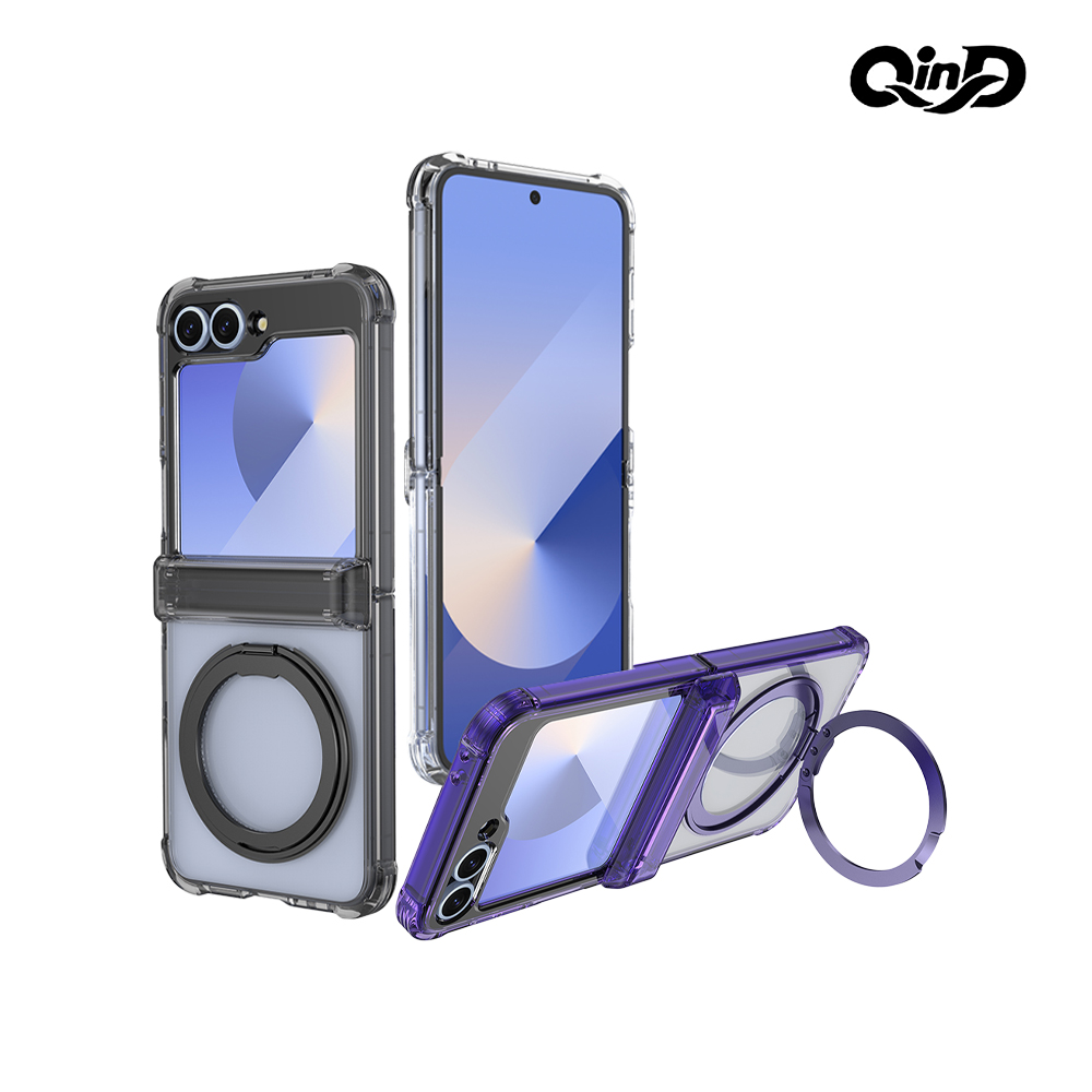 QinD SAMSUNG 三星 Galaxy Z Flip 7 FE 5G 旋轉磁吸支點殼(殼膜)(透明)
