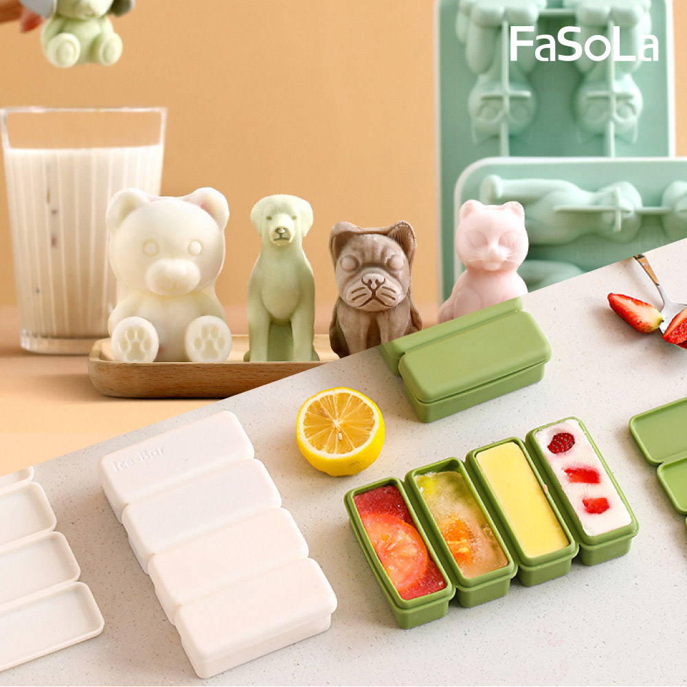 FaSoLa 食品用 鉑金 矽膠 卡通製 冰盒 條型製 冰格 小熊4格