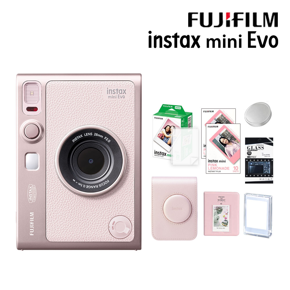 【原廠皮套40張底片組合】富士 Fujifilm Instax Mini EVO (玫瑰粉) 拍立得相機 印相機 公司貨 保固一年