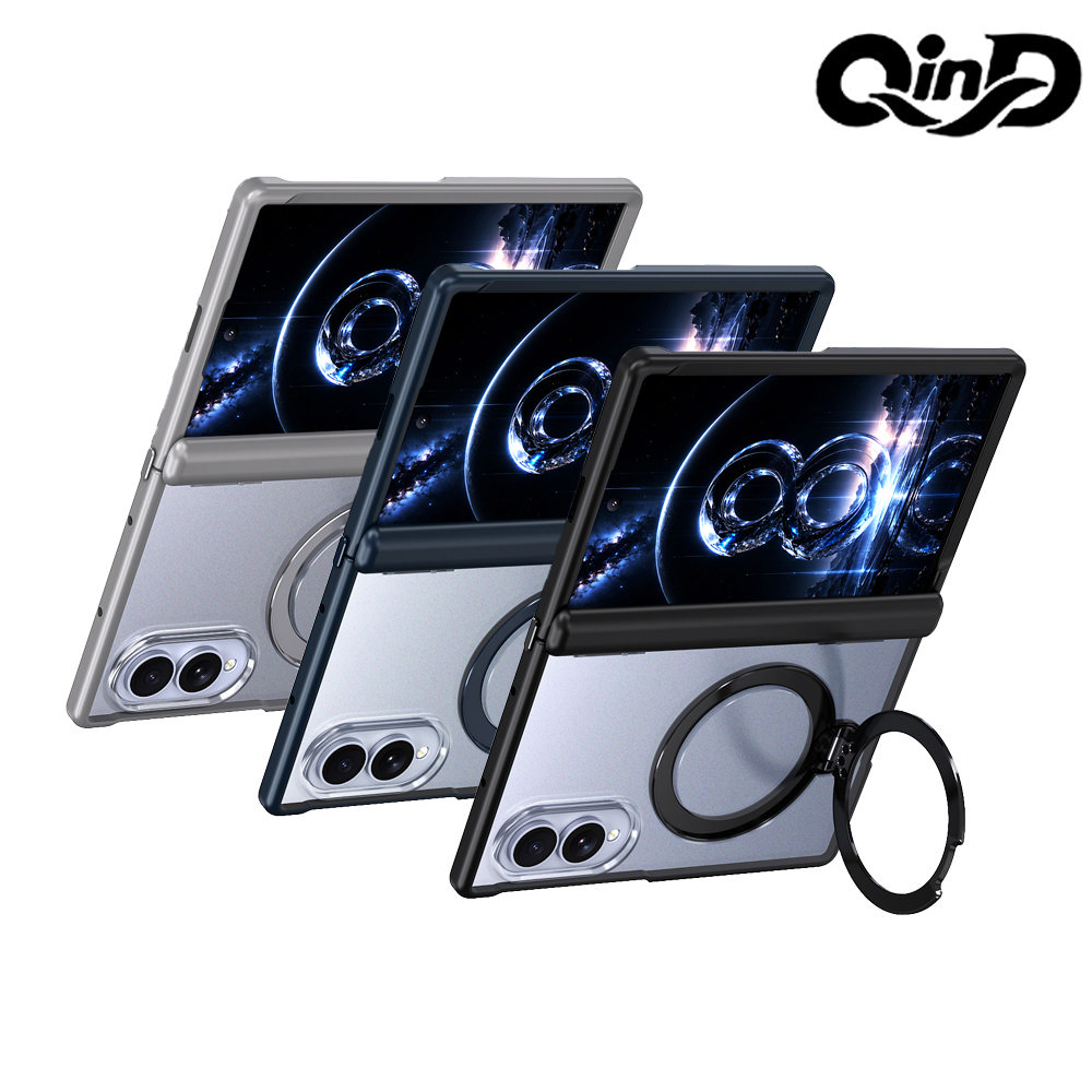 QinD SAMSUNG 三星 Galaxy Z Fold 8 5G 旋轉磁吸支點殼(殼膜)(黑色)