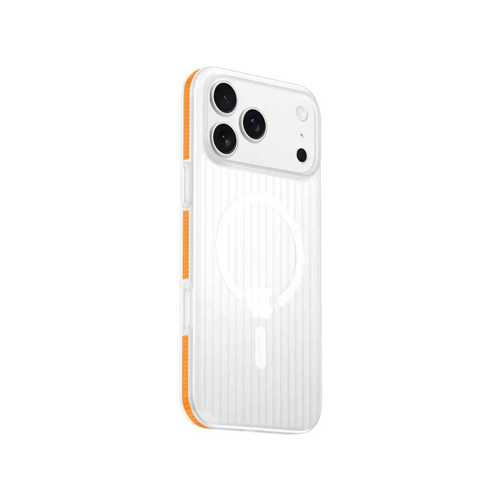 QinD Apple 蘋果 iPhone 17 Pro 光柵冰霧磁吸殼(白/橙)