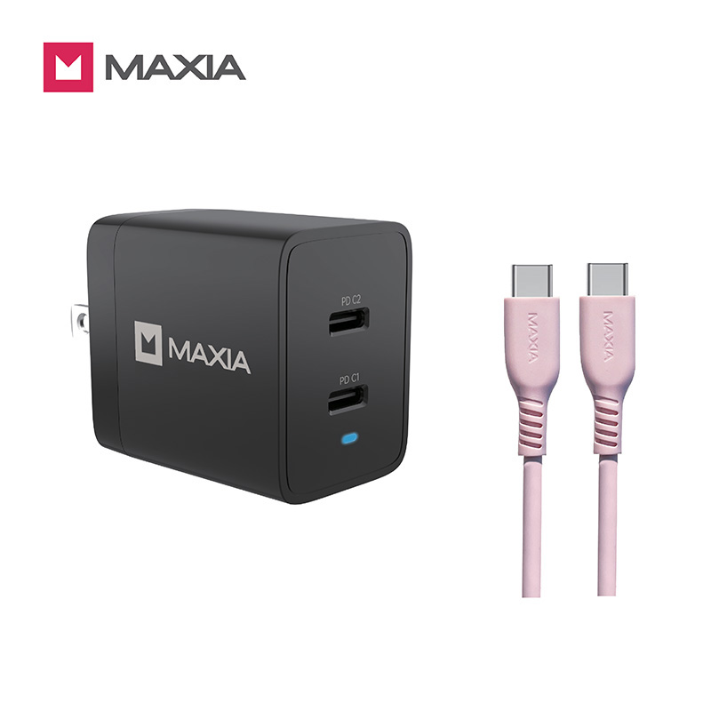 【MAXIA】氮化鎵GaN 47W急速快充組-粉線(MPC-A47W+MQC-250)