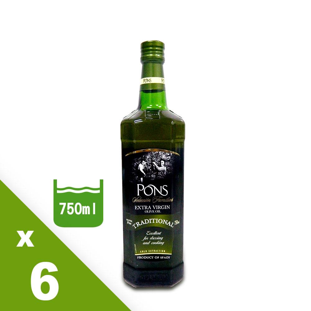 【PONS】西班牙原裝進口特級處女果香橄欖油(750ml/瓶)x6-家庭組