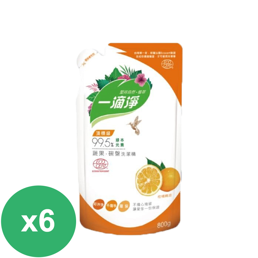 楓康一滴淨蘆薈多酚洗潔精補充包-柑橘植萃800g *6入