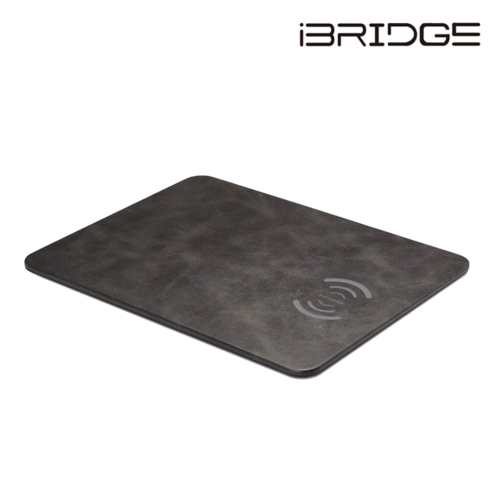 iBRIDGE 10W+蘋果7.5W快充Qi無線充電皮革滑鼠墊-質感黑