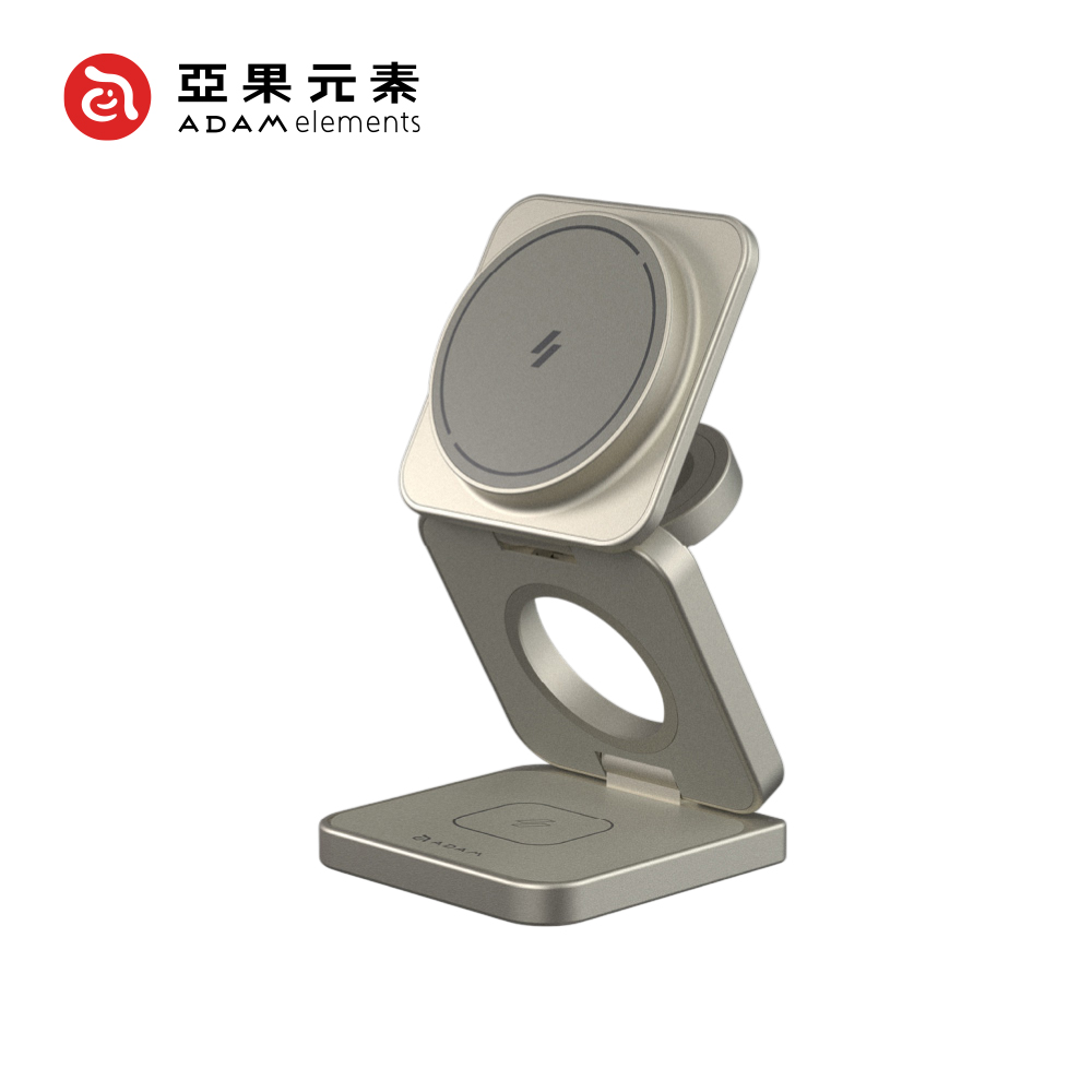 【亞果元素】Mag 3 Ultra Qi2 25W 折疊式三合一無線充電座-鈦色