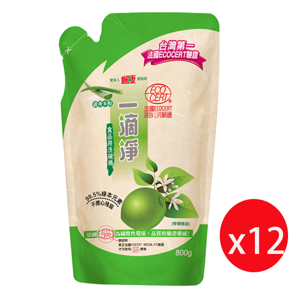楓康一滴淨蘆薈多酚洗潔精補充包-檸檬植萃800g *12入