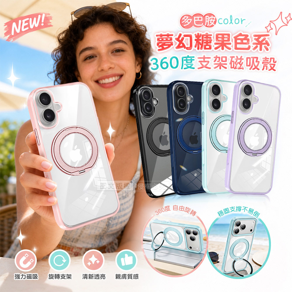VOORCA 夢幻糖果360系列 iPhone 17 N52晶透磁吸殼 360度旋轉支架手機殼 保護殼(葡萄軟糖)