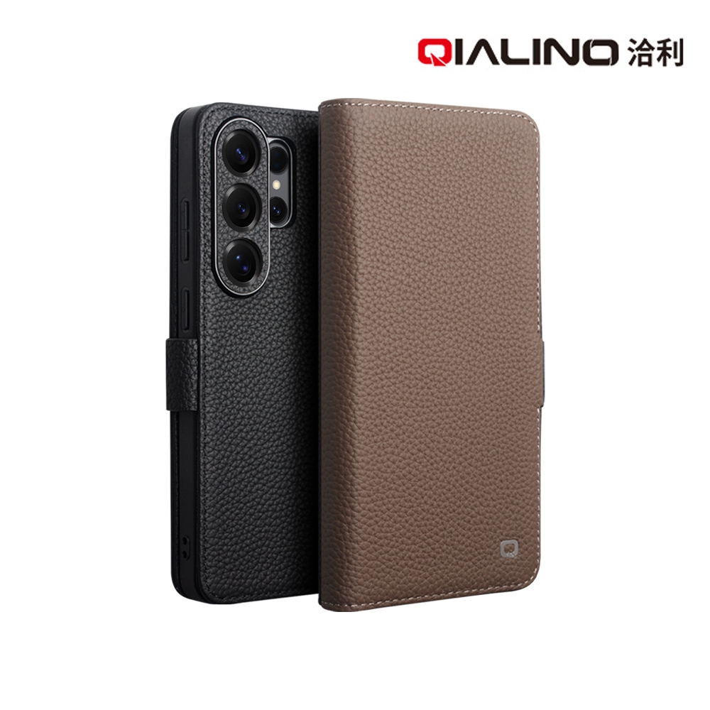 QIALINO SAMSUNG 三星 Galaxy S26 Ultra 5G 真皮荔枝紋皮套(黑色)